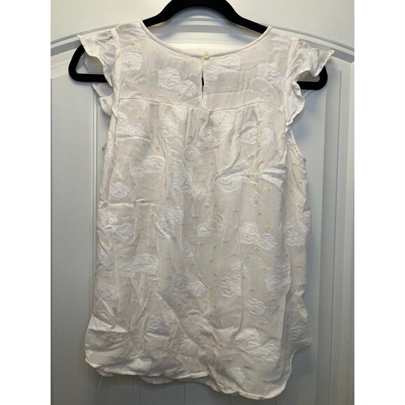 Loft Women’s Short Ruffle Sleeve Embroidered Floral Casual Top Size SP Pink - Picture 2 of 3